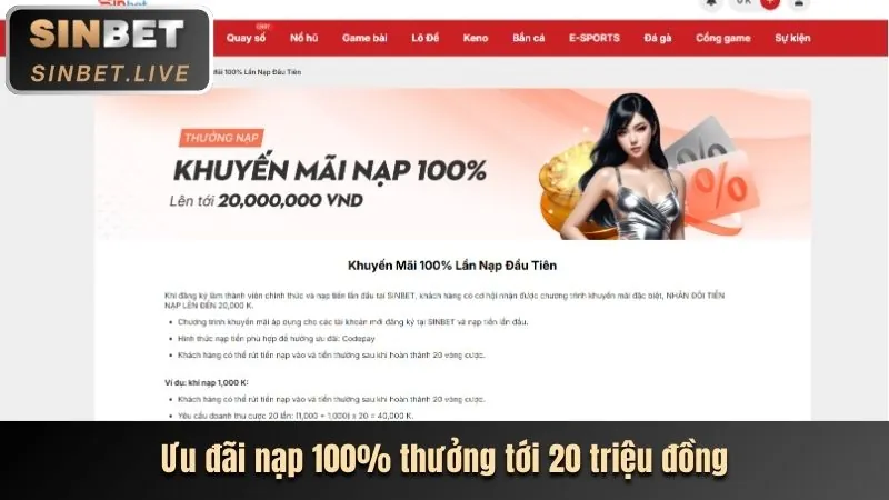Ưu đãi đăng ký và nạp tiền lần đầu Sunwin20